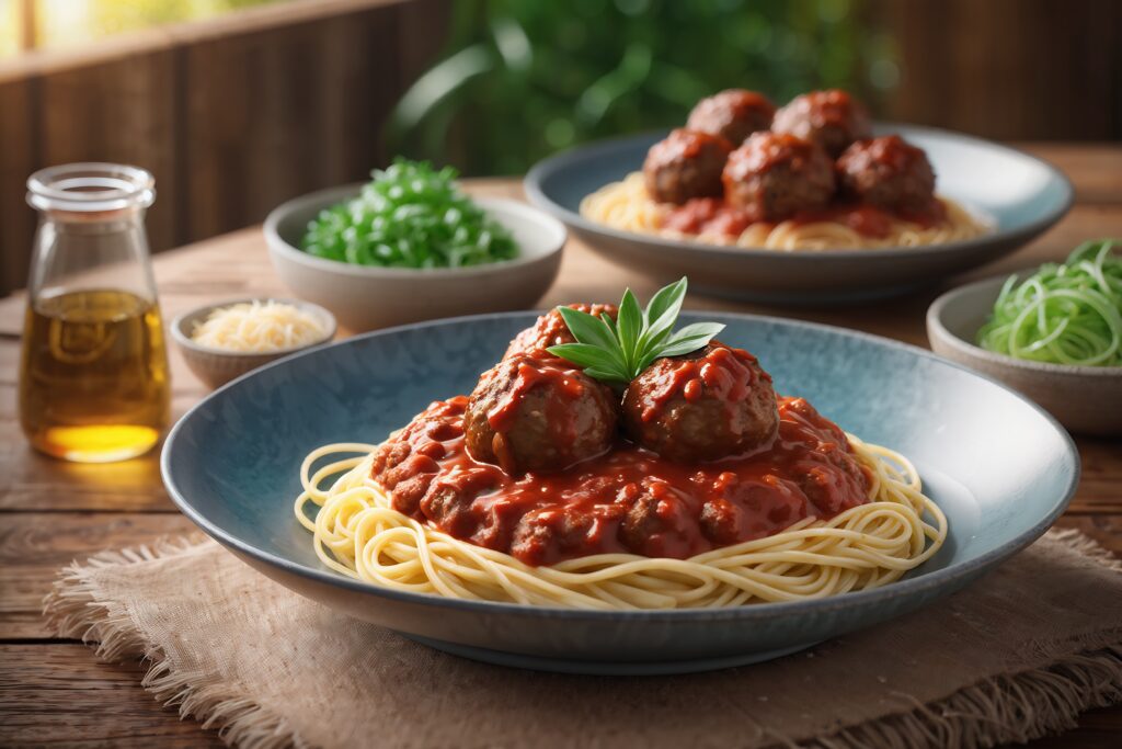 Italian meatballs and pasta dinner